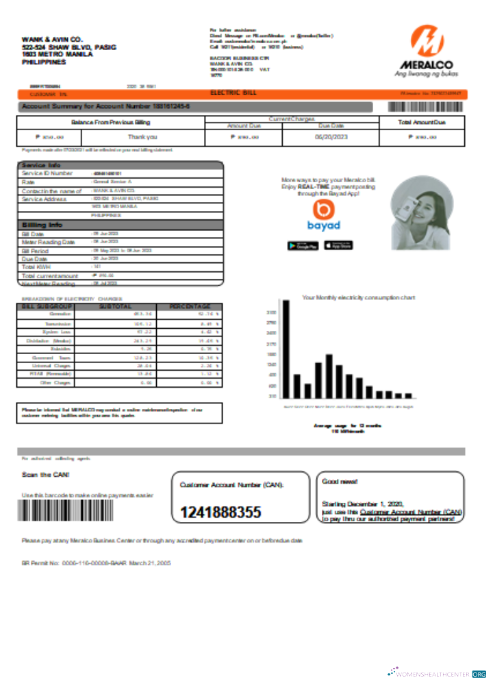 Download Meralco Philippines electricity utility business bill, SCR1 Photoshop template